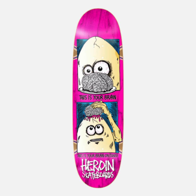 Heroin Brain On Eggs Skateboard Deck Various Stains - 9.5"