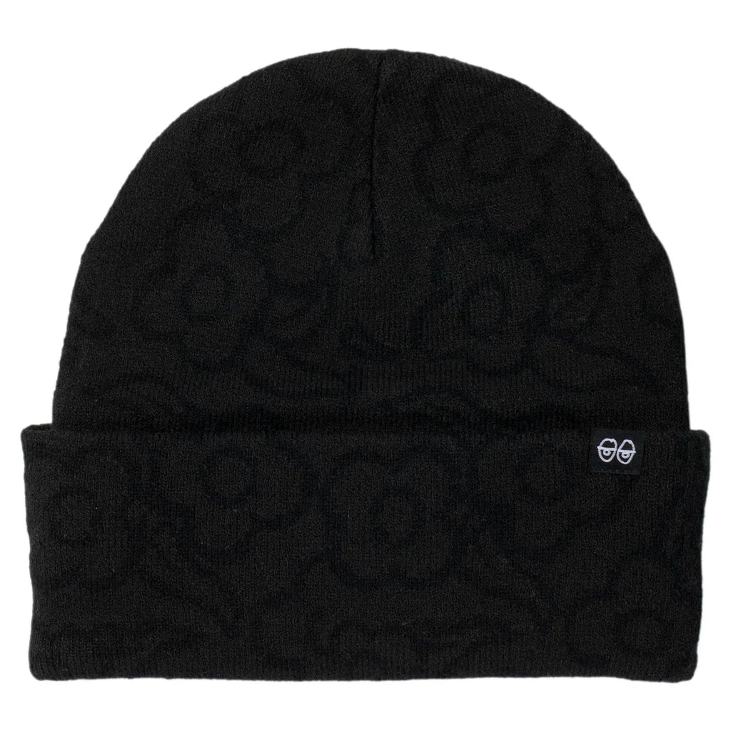 Krooked Flowers Eyes Clip Cuff Beanie - Black