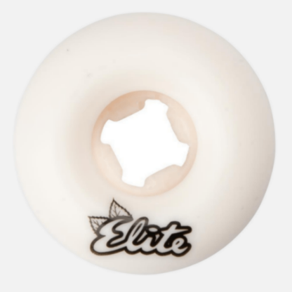 White skateboard wheel with 'Elite' branding on a white background