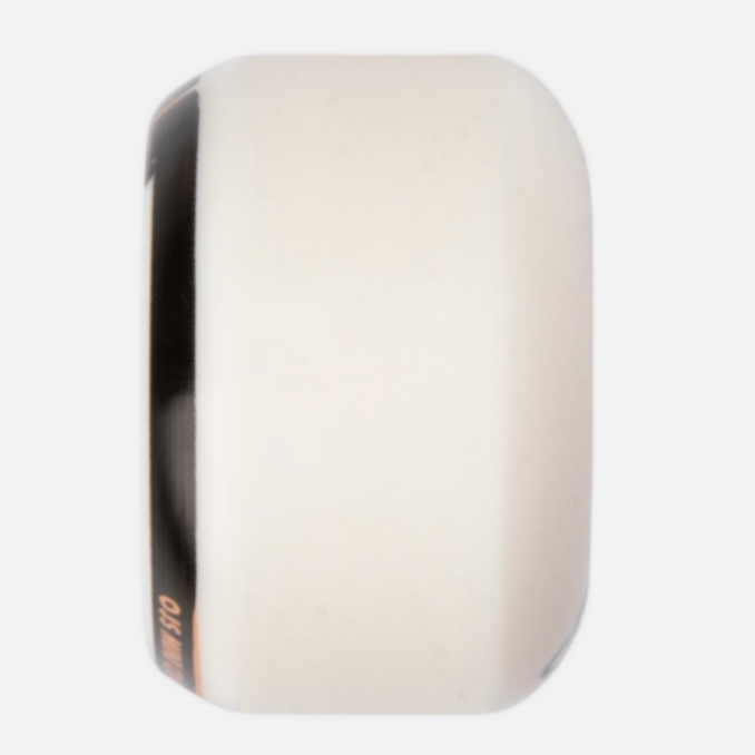 White cylindrical skateboard wheel with a reflective surface on a white background