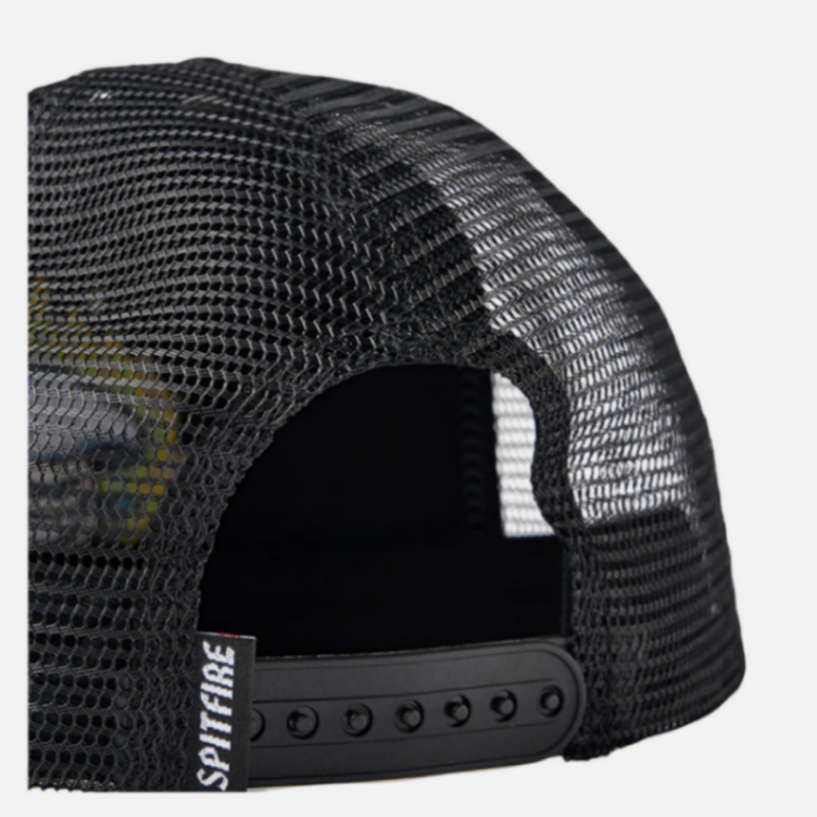 Black mesh cap with a Spitfire logo on a white background