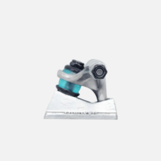 Skateboard truck with blue bushings on a white background