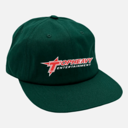 Green cap with 'Topheavy Entertainment' logo on a white background